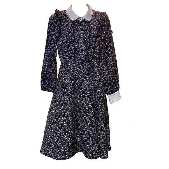 VTG Honey Cinnamon Cottagecore Dress S Floral Ruffle Lace Trim Stretch Waist - Picture 1 of 13